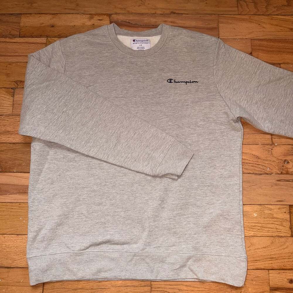 Champion Crewneck Sweatshirt Size L Gray Script Logo